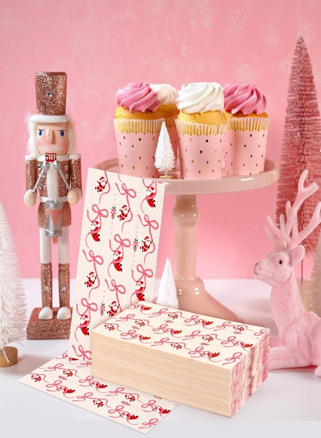 وولاين مجموعة مناديل ورقية من والين، ٥٠ قطعة، مزينة بفيونكة عيد الميلاد، بتصميم سانتا كلوز الوردي، للاستخدام مرة واحدة، مثالية للعشاء، ولحفلات العشاء، ولحفلات استقبال المولود الجديد، ولتزيين طاولة الطعام. - Image 4